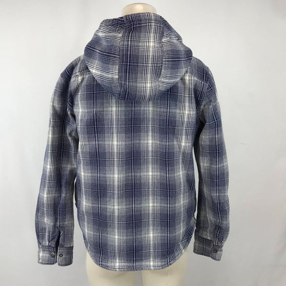 THE NORTH FACE ~ WOMENS SMALL ~ BLUE PLAID SHERPA LINED HOODED FLANNEL - Picture 5 of 7
